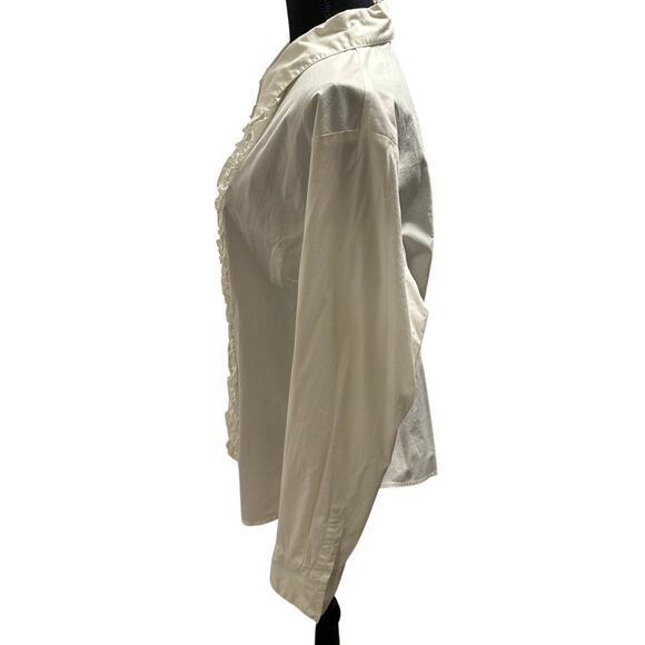 Bloomingdale’s White Button Down Ruffle Blouse - Size 18 EUC - Picture 2 of 8